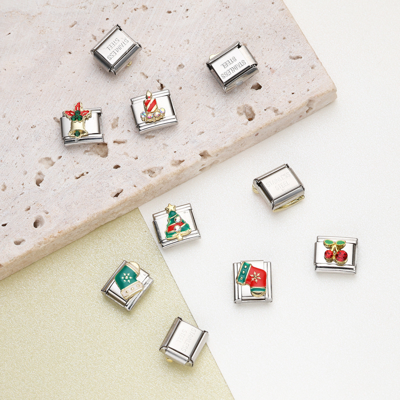 Wholesale 10pcs Italian Charm Bracelet 9mm DIY Splicing Christmas Series Stainless Steel Composable Bracelet