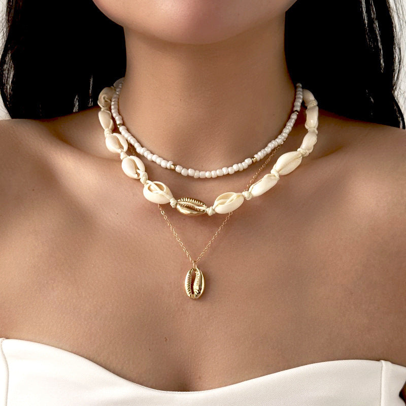 Wholesale Beach Shell Necklace Shell Double Layer Overlapping Necklace Clavicle Chain