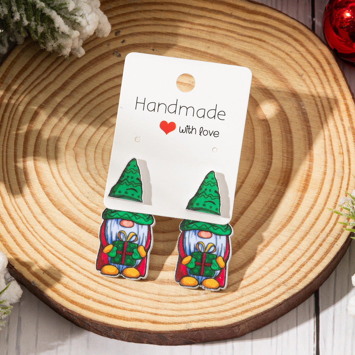 Wholesale Christmas-themed acrylic front and back printed Santa earrings