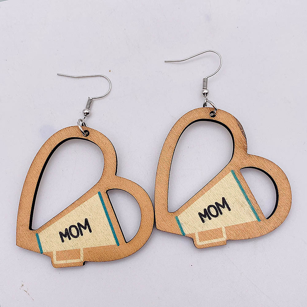 Wholesale Hollow Heart Pendant Mother's Day Valentine's Day Wooden Earrings