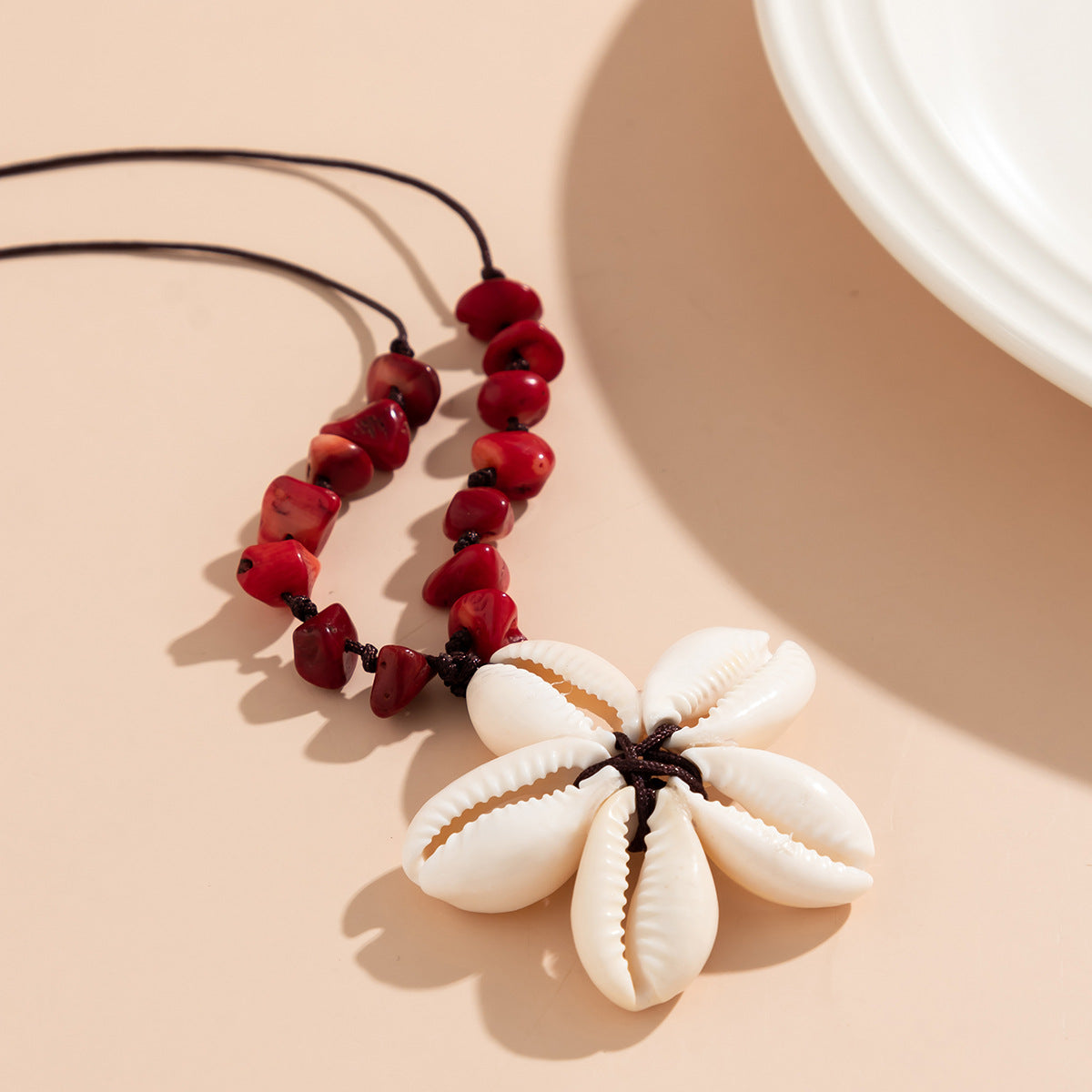 Wholesale retro ethnic style shell stitching flower adjustable necklace