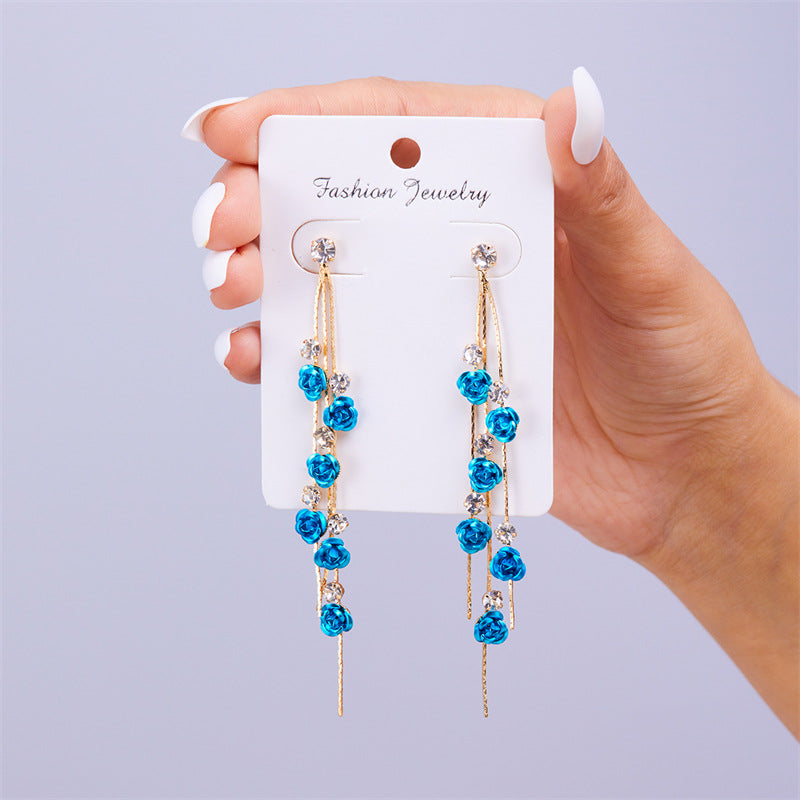 Wholesale  Long Floral Earrings Red Flower Waterdrop Tassel Earrings