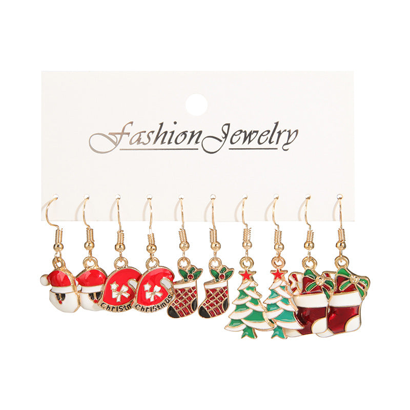 Wholesale Christmas Earrings 5 pairs Set Santa Claus Snowflake Earrings ACC-ES-Zhey006