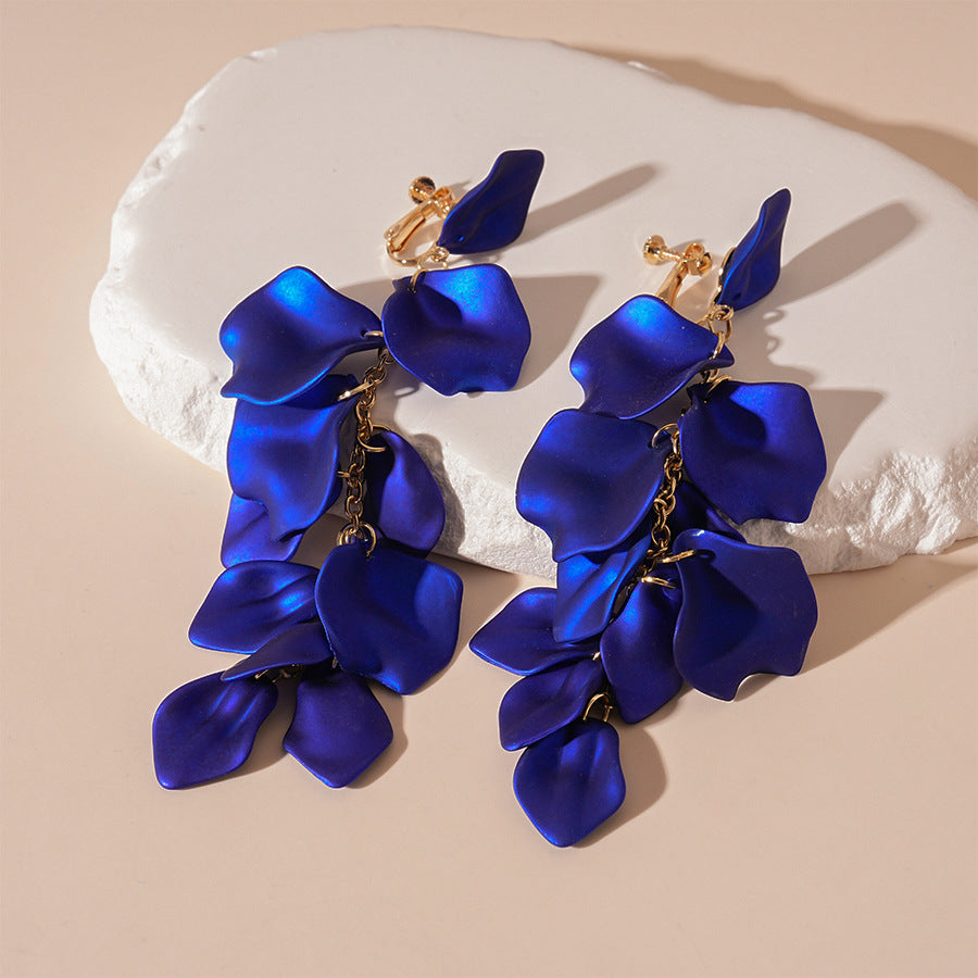 Wholesale  Acrylic Petal Long Tassel Ear Clip  Earrings