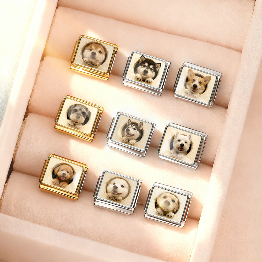 Wholesale Cute Pet Dog Design Handmade Stainless Steel Modular Bracelet DIY Accessory