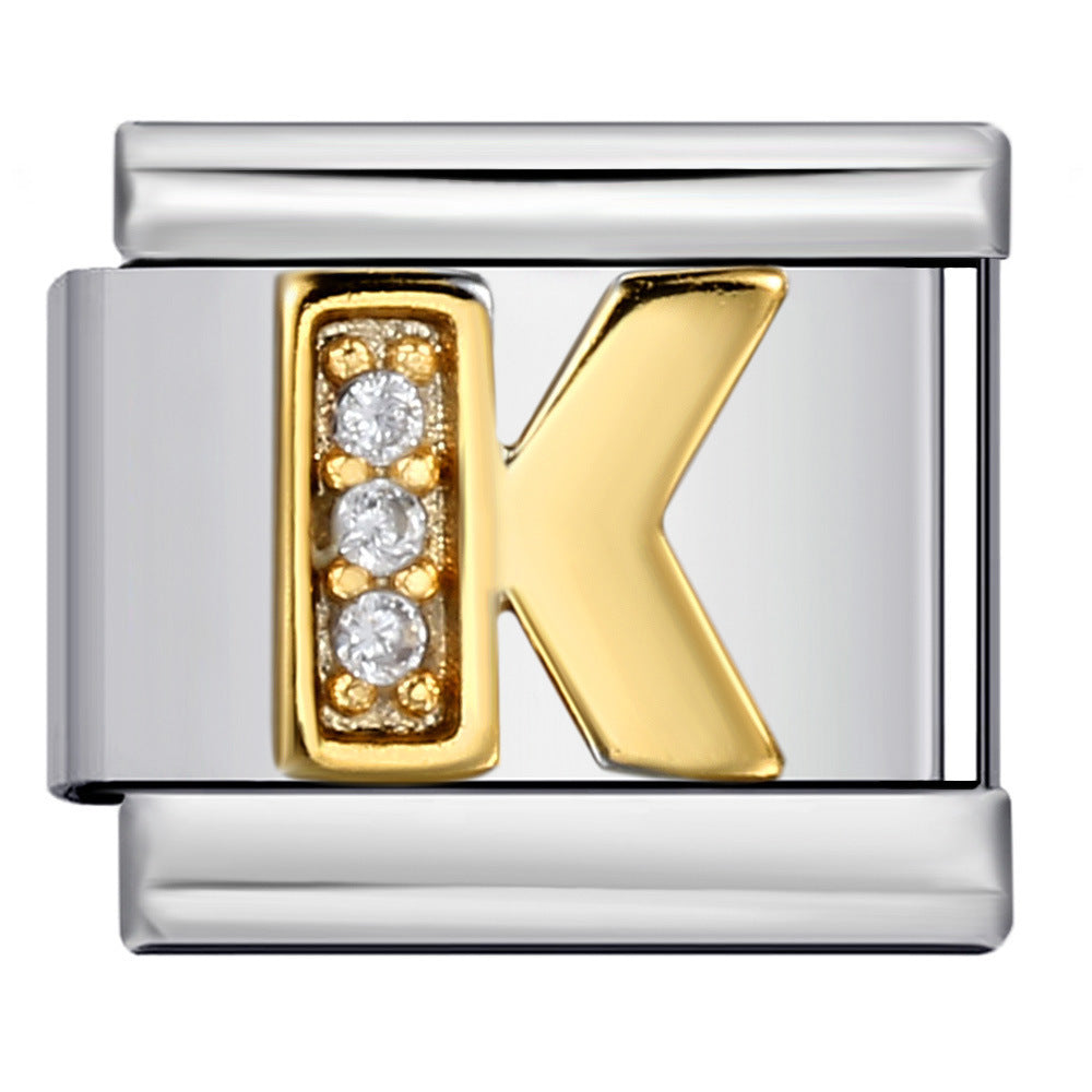 Wholesale  Italian module  stainless steel with diamond letters DIY bracelet