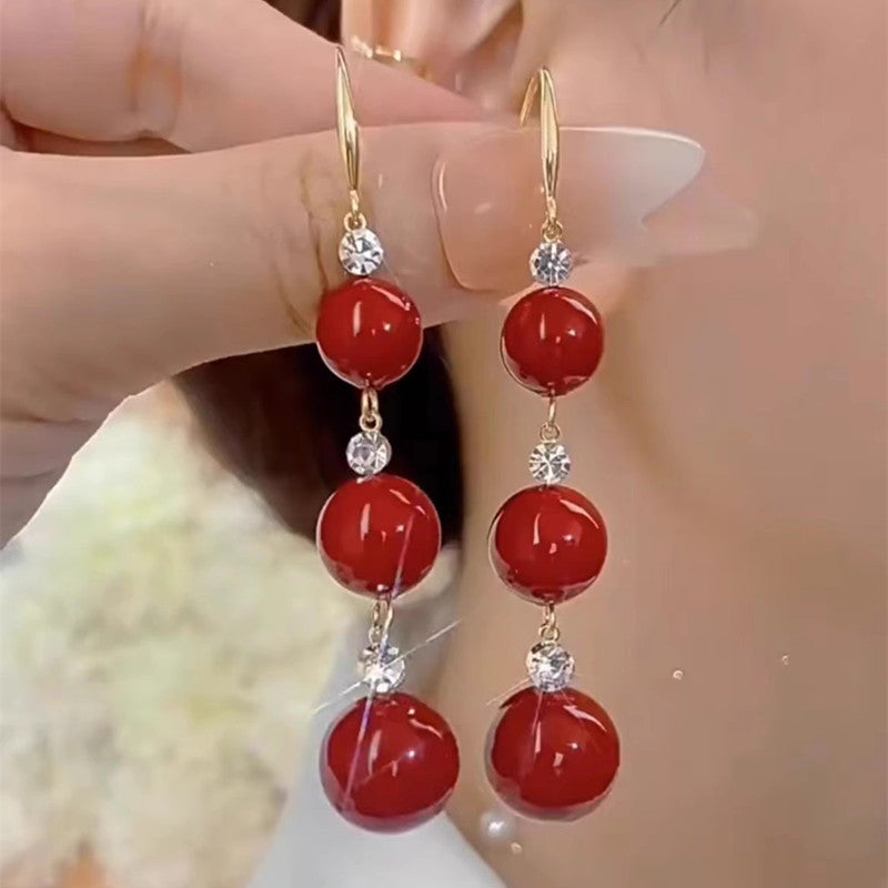 Wholesale Long Pearl Tassel Zirconia Earrings