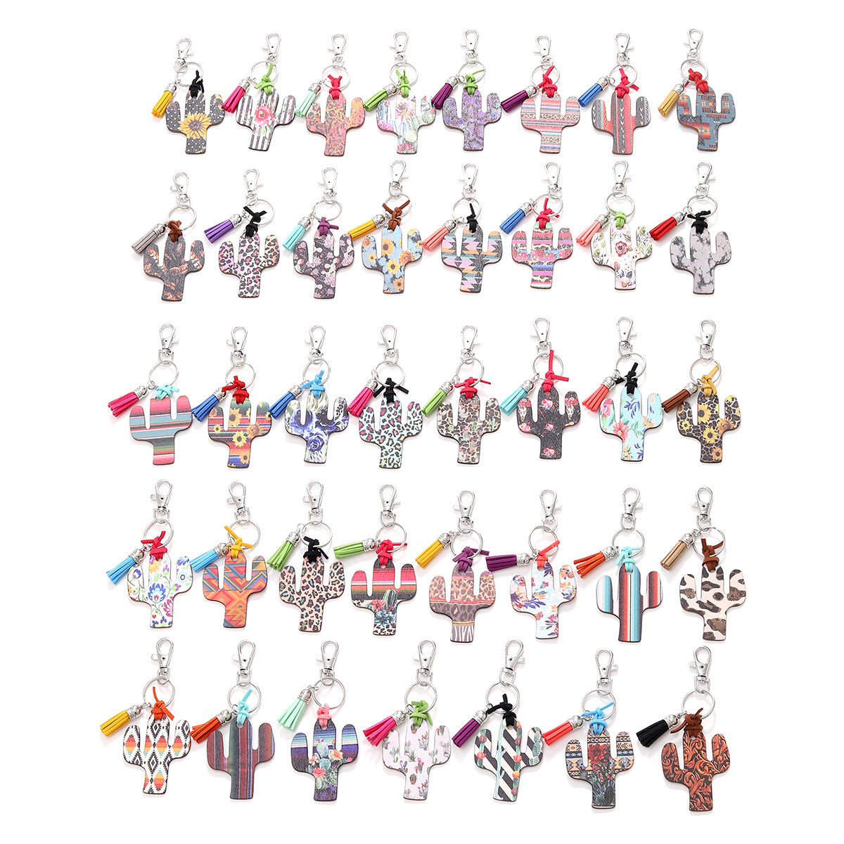 Wholesale Wooden Cactus Keychain Leopard Flower Rainbow Sunflower Keychains