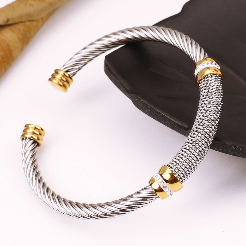 Wholesale Braided Titanium Steel Wire Rose Gold Bracelet ACC-BT-QianCai005