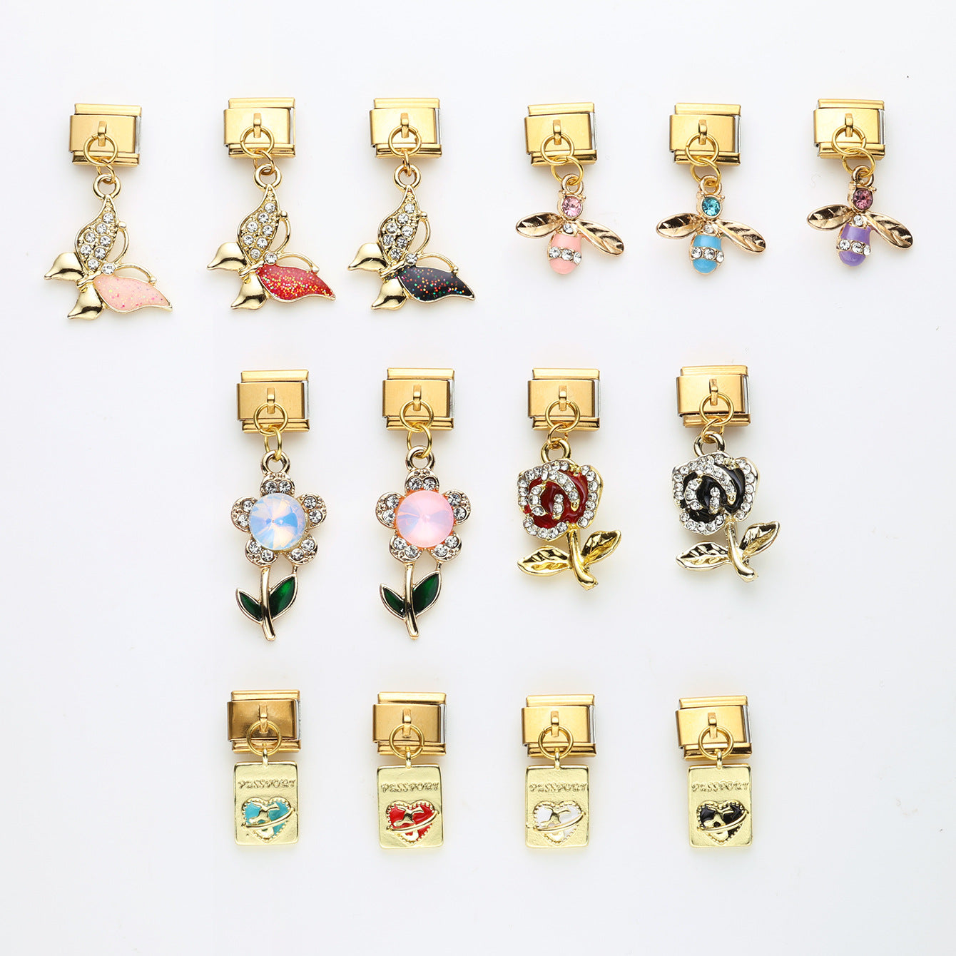 Wholesale 10pcs Italian Charm Bracelet 9mm DIY Splicing Butterfly Bee Stainless Steel Composable Bracelet