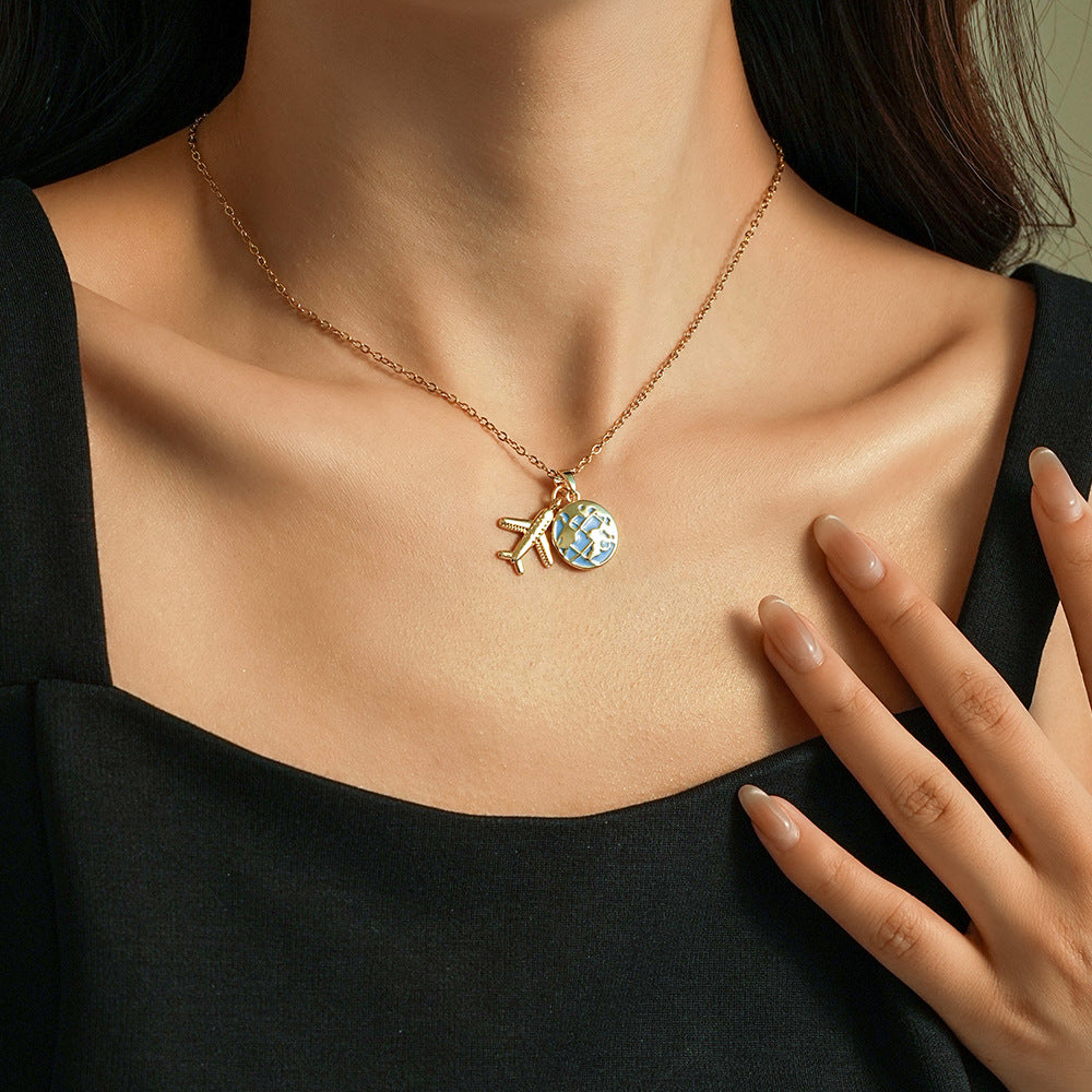 Wholesale Titanium Steel  Travel Earth Plane Star Love Book Combination Pendant Necklace