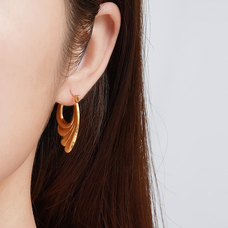 Wholesale Retro Wave Wings Stainless Steel 18K Gold Plated Earrings ACC-ES-MuShan024