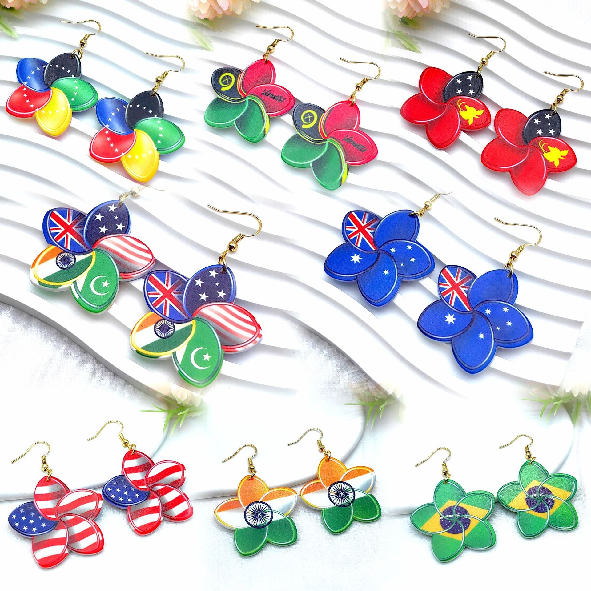 Wholesale National Flag Color Acrylic Independence Day Earrings ACC-ES-Xizhao018