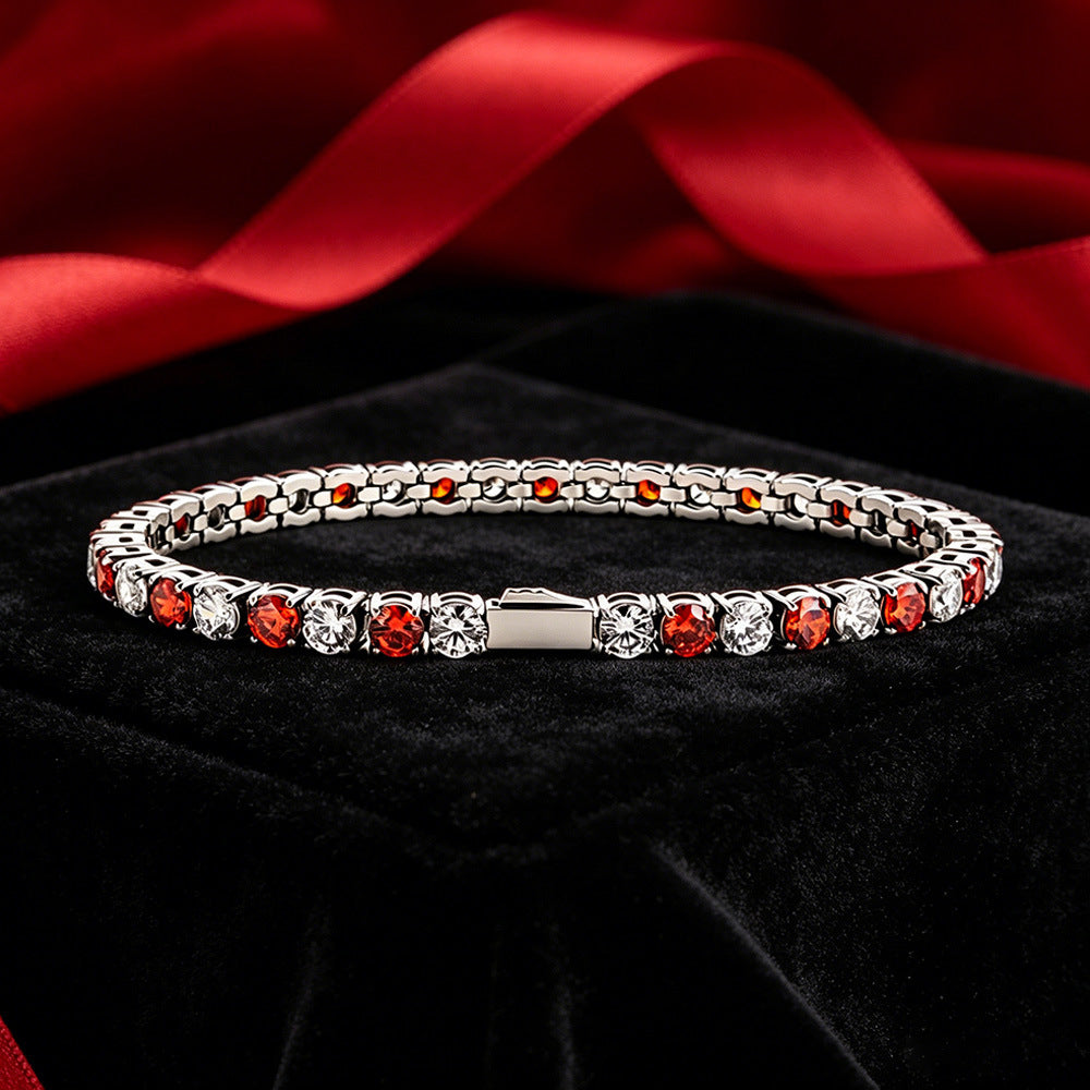 Wholesale Euro-American Hip-Hop Style Stainless Steel Cuban Chain with Red Zircon