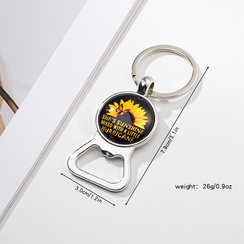 Wholesale Exquisite Sunflower Time Gem Key Ring Pendant Creative Bottle Opener Metal Car Key Ring Pendant ACC-KC-HuiWen005