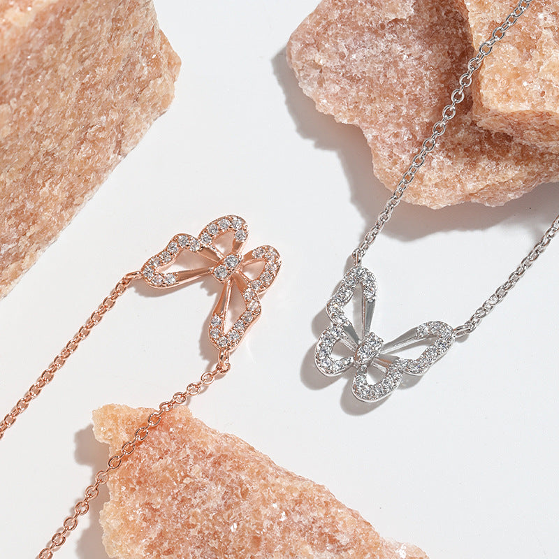 Wholesale 18K Rose Gold Bow Pendant Collarbone Chain Necklace
