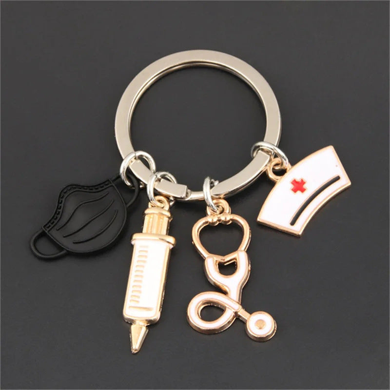 Wholesale Retro Alloy Black Mask Keychain Key Ring Nurse Doctor Fashion Accessory Gift