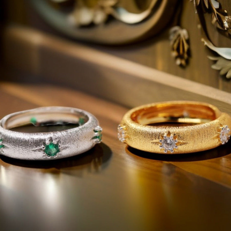 Wholesale Brushed Texture Diamond Star Ring