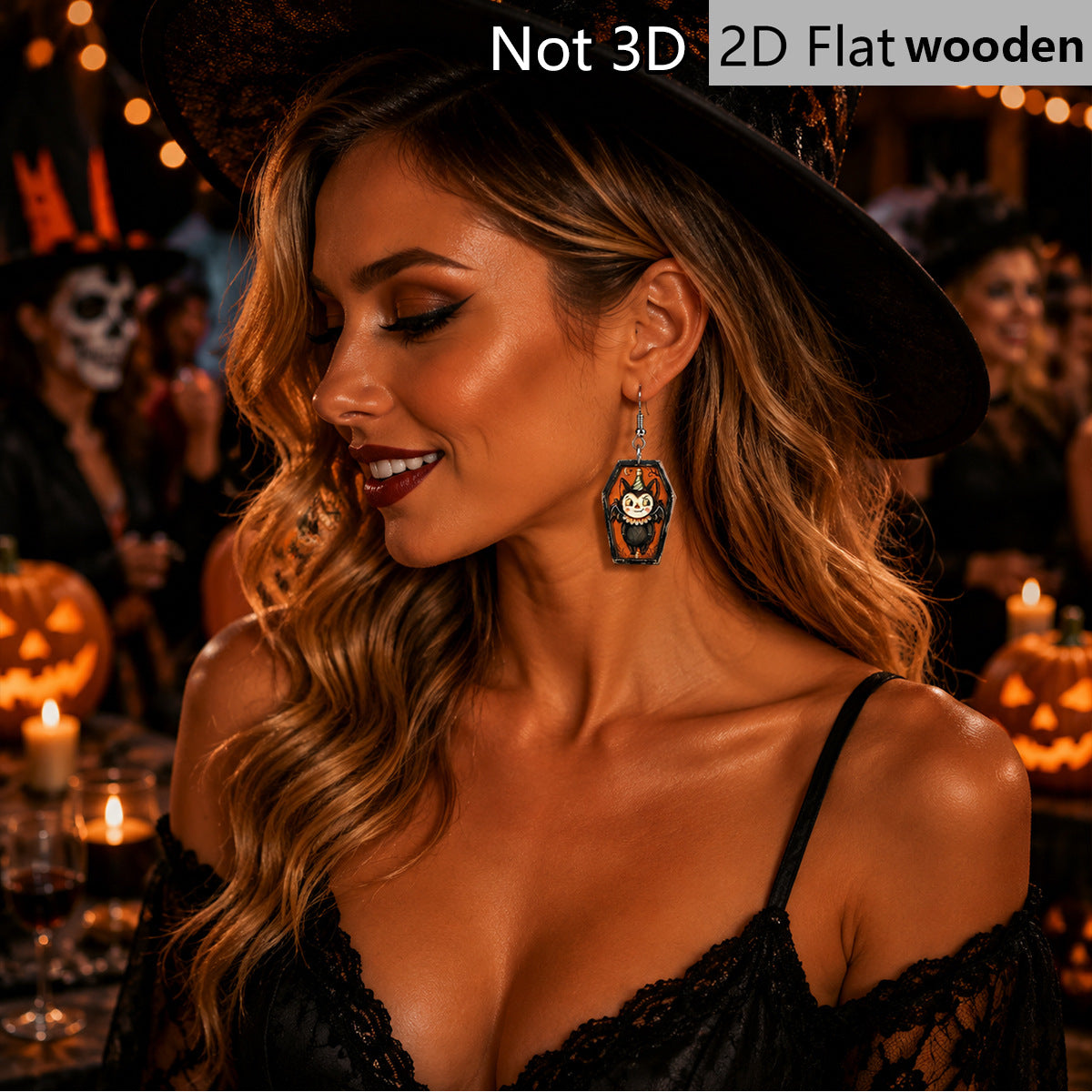 Wholesale Wooden Bat Earrings Vintage Distressed  Coffin Party Jewelry