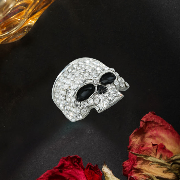 Wholesale Gothic Style Skull Punk Hip Hop Rhinestone Zinc Alloy Men's Ring ACC-RS-JunJie001