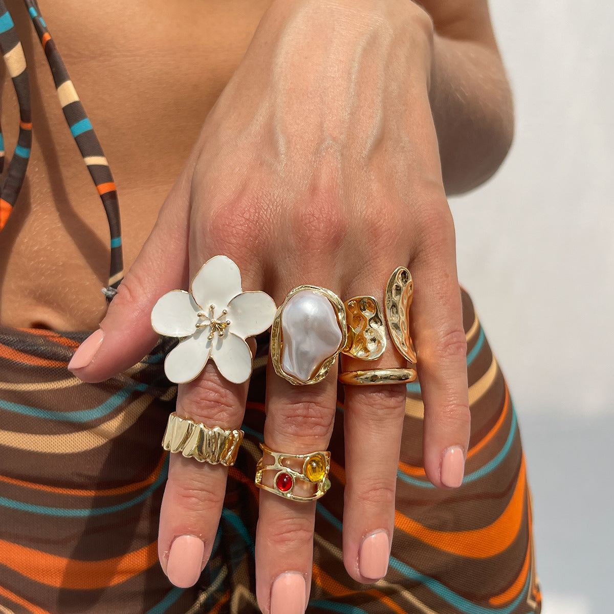 Wholesale Baroque Imitation Pearl Flower Ring - Trendy Accessory Gift for Resale