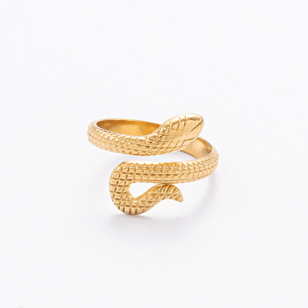 Wholesale Snake-shaped Stainless Steel Electroplated 18K Gold Movable Rings ACC-RS-YuHui004