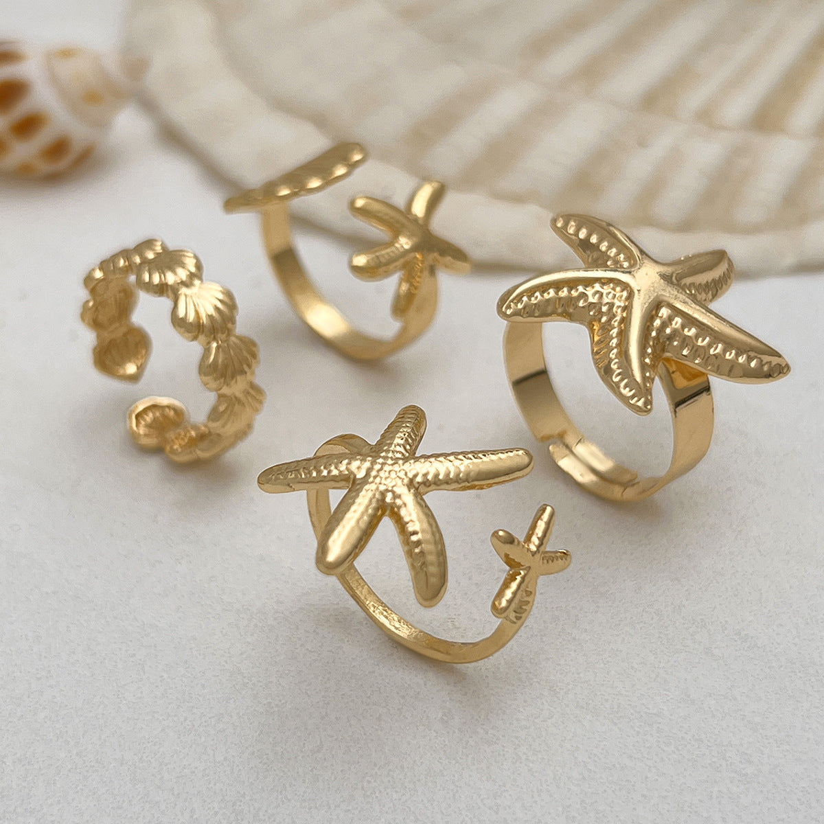 Wholesale Starfish shell opening adjustable ring set