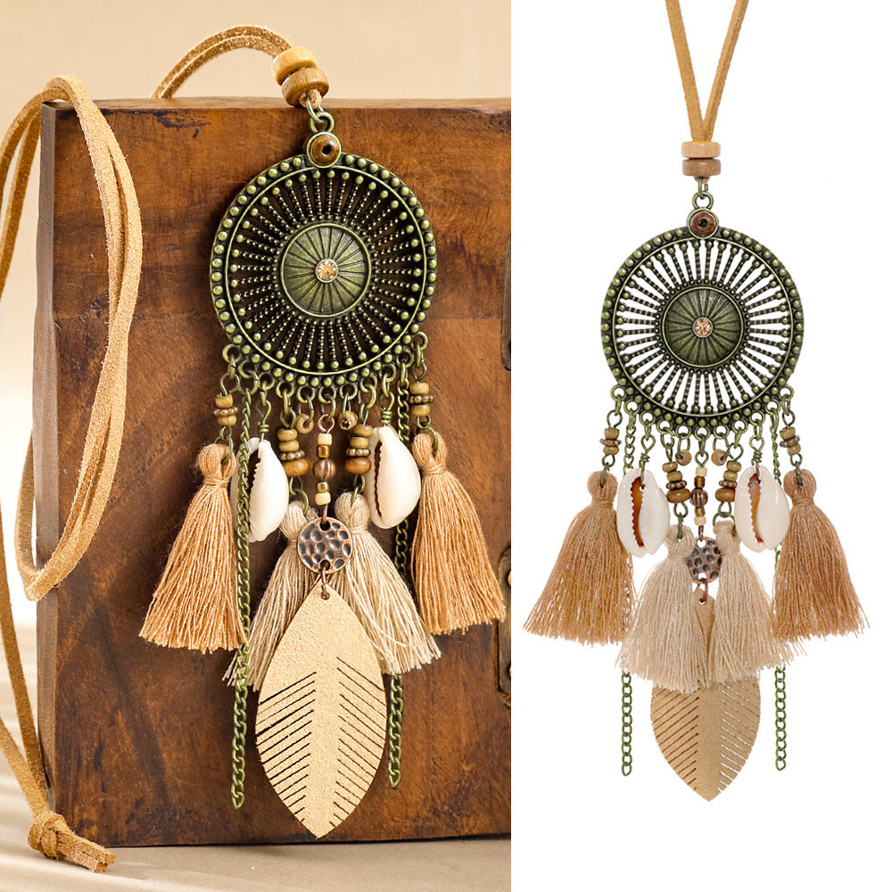 Wholesale Bohemian Tassel Necklace Fishbone Shell Coffee Color Holiday Style Jewelry Accessory Boutique Resale