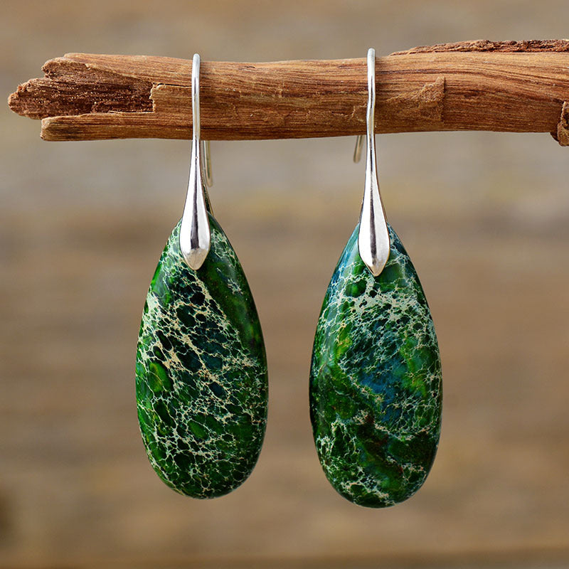 Wholesale Bohemian Imperial Stone Natural Stone Water Drop Pendant Earrings ACC-ES-LZ005