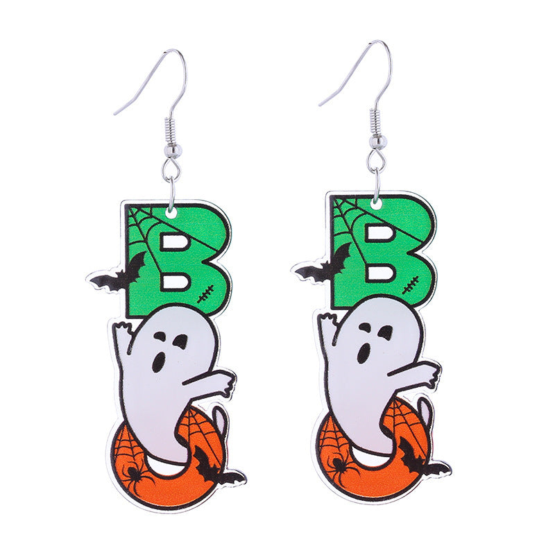 Wholesale Halloween Themed Earrings Funny Ghost Pumpkin Bat  Acrylic Earrings