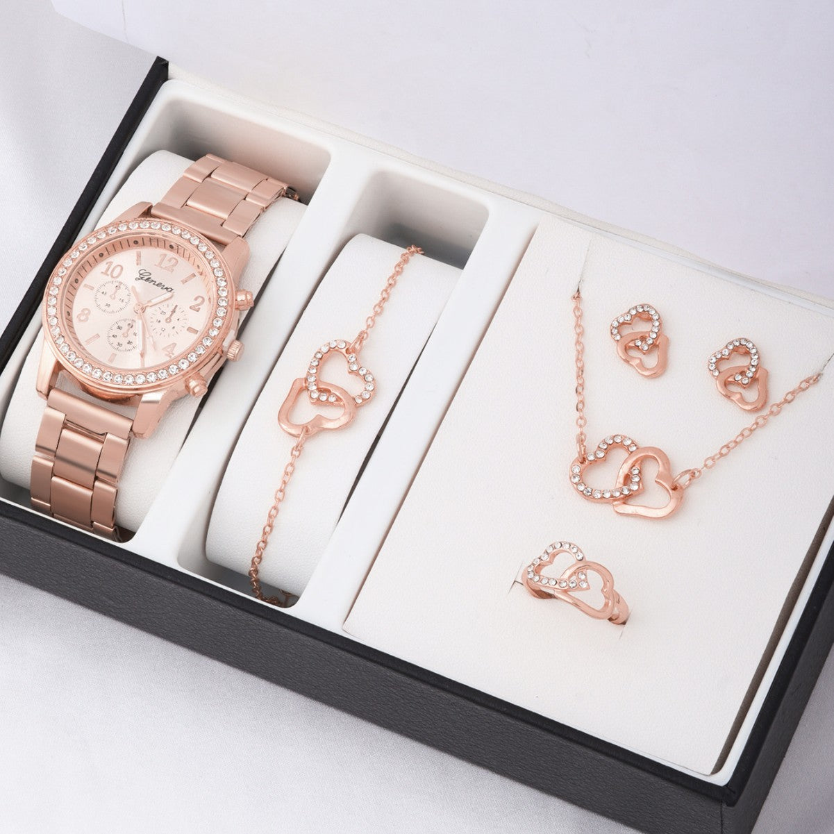 Wholesale Jewelry set  double heart necklace bracelet earrings bracelet pendant four-piece  accessories