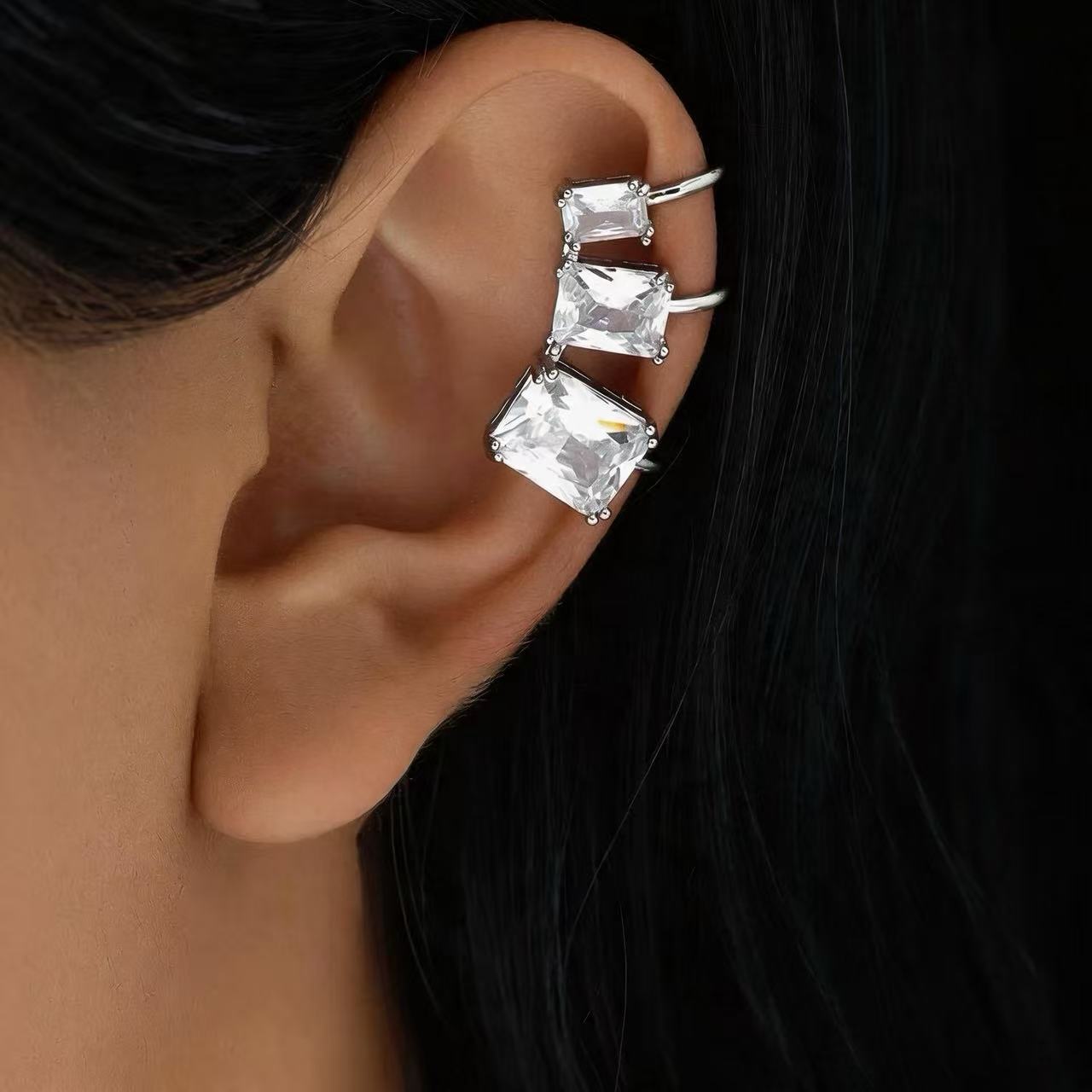 Wholesale Fashion Geometric Square Zircon Ear Cuff Gold Plated Women S No Piercing Jewelry Accessory