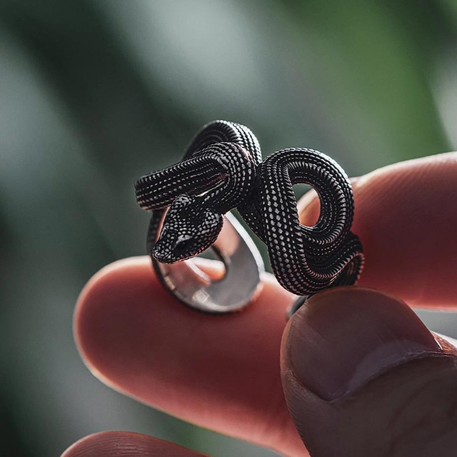 Wholesale Dark Punk Vintage Snake Ring Ancient Silver Alloy Unisex Fashion Accessory Gift