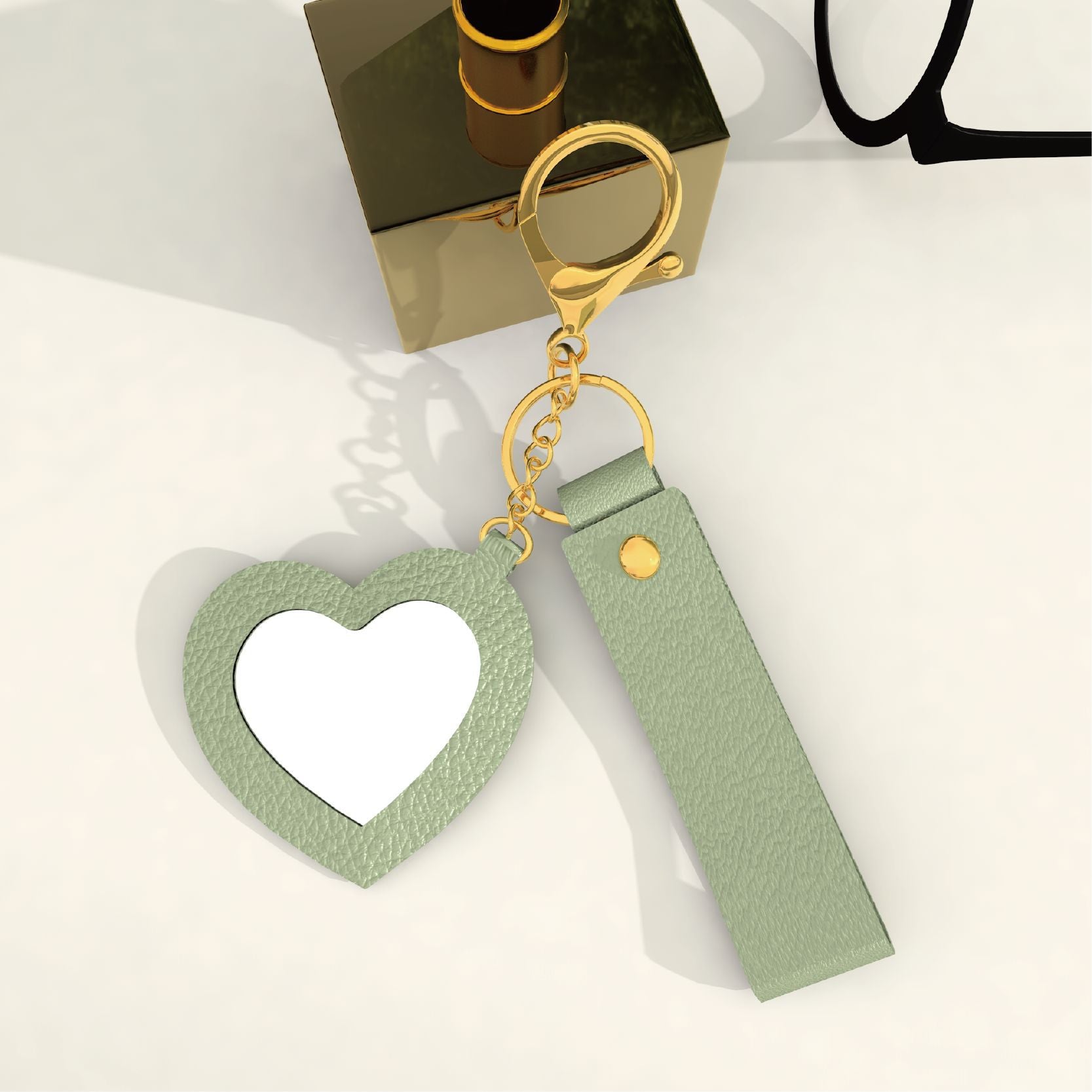 Wholesale Cute and creative PU keychain with a heart-shaped makeup mirror