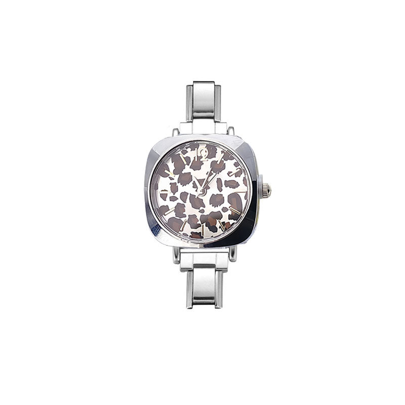 Wholesale Cross-Border Fashion Silver Leopard Print Italian Modular Quartz Watch with Stainless Steel Band,  Unisex DIY Watch Head