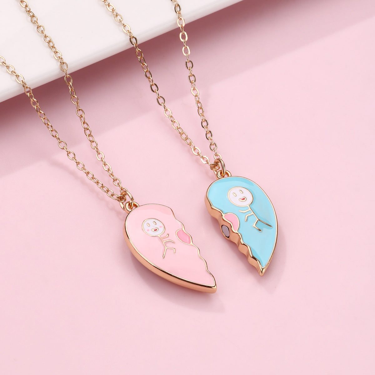 Wholesale children's cartoon stickman love alloy water drop oil necklace set