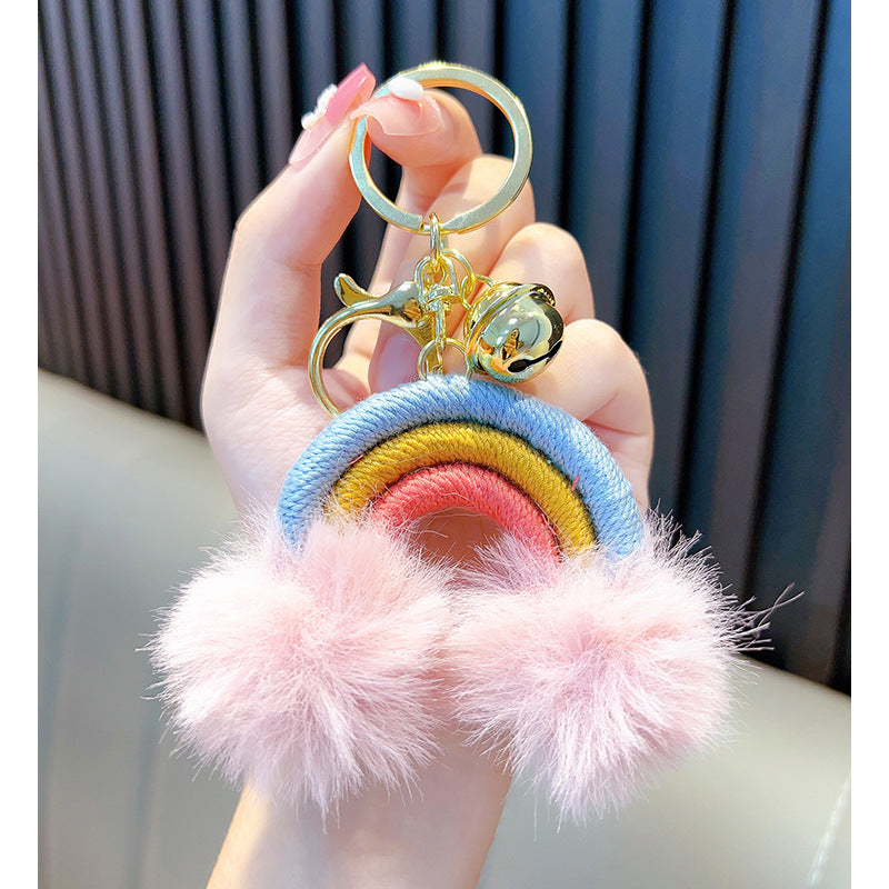 Wholesale Boho Braided Rainbow Pom Pom Keychain Lanyard Keychain Bohemian ACC-KC-WoAn004