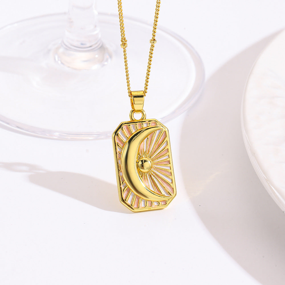 Wholesale square color dripping copper love conch shell eye moon jellyfish tarot pendant necklace