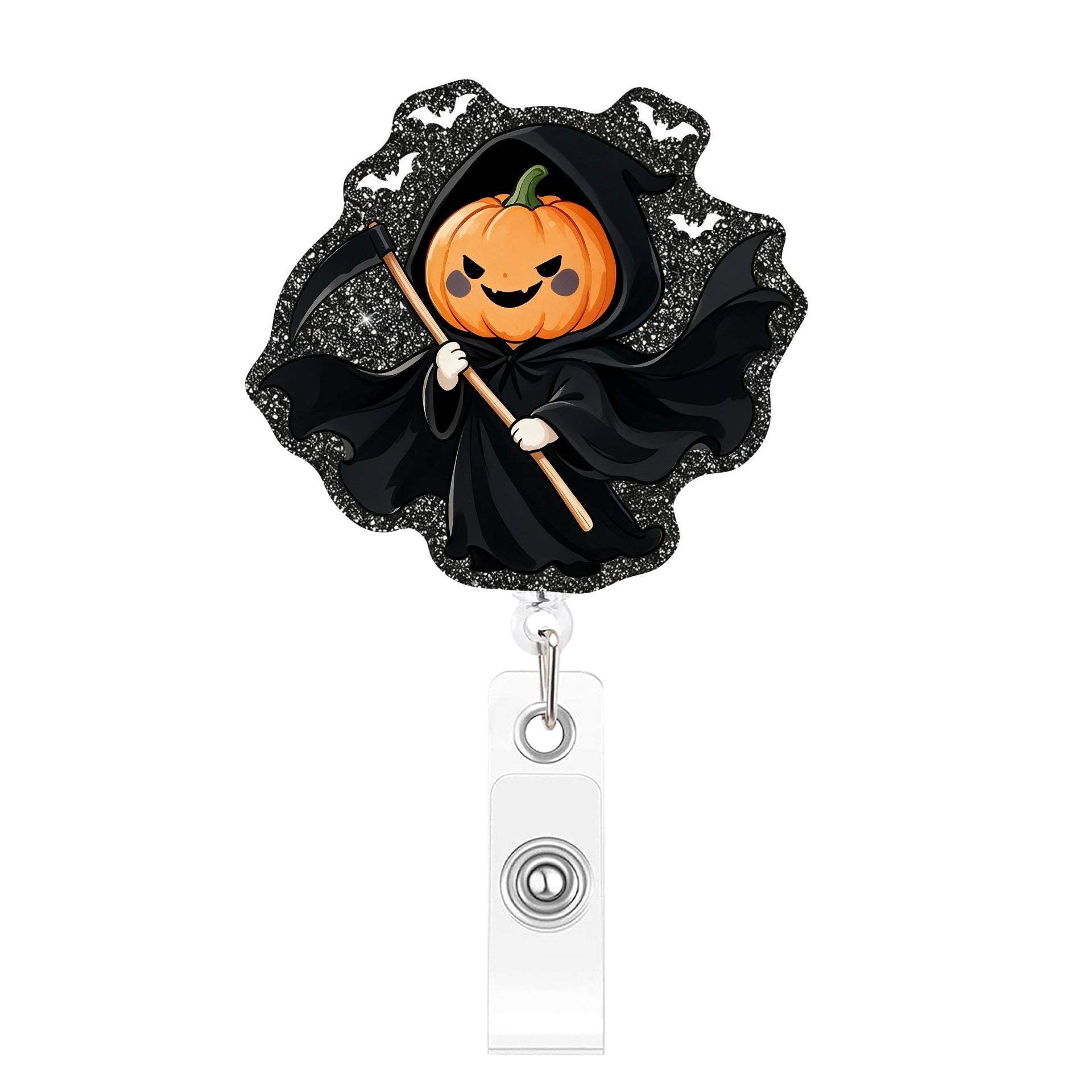Wholesale  Glitter Acrylic Retractable ID Badge Holder Pumpkin Ghost Design Decorative Gift Accessory