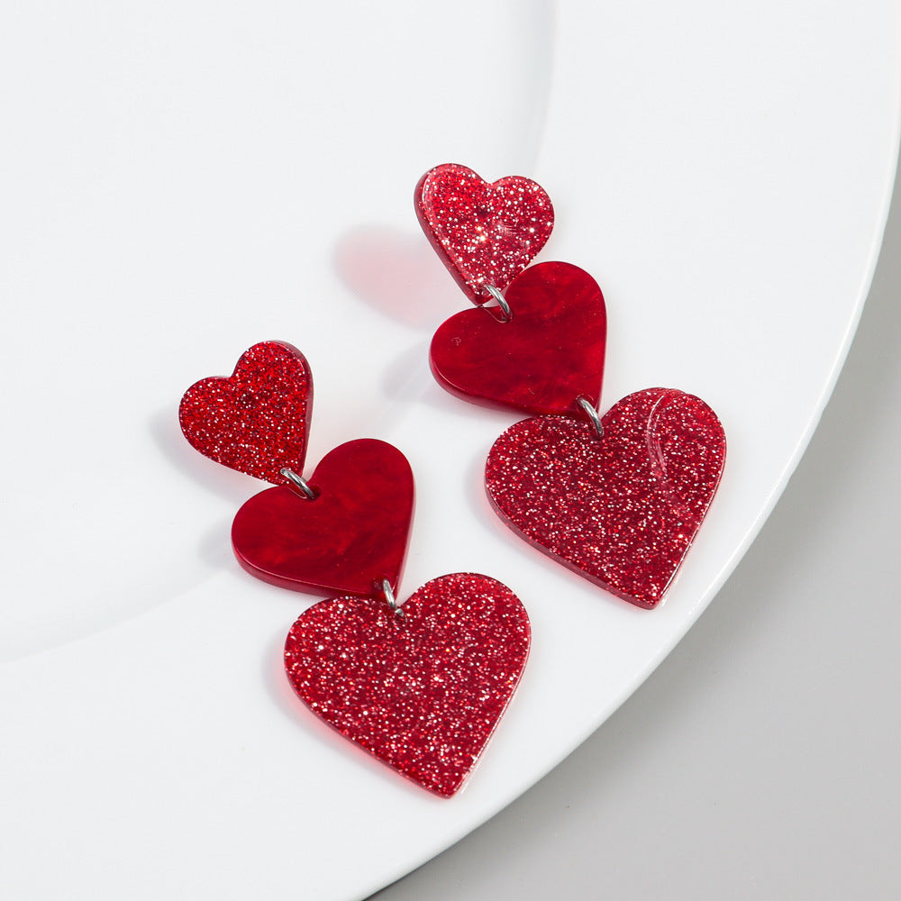 Wholesale Valentine's Day peach heart love glitter acrylic color love earrings