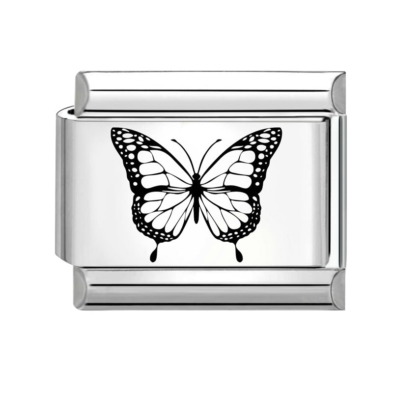 Wholesale Italian Charm Bracelet 9mm DIY Splicing Black and White Lettering Butterfly Titanium Steel Composable Bracelet