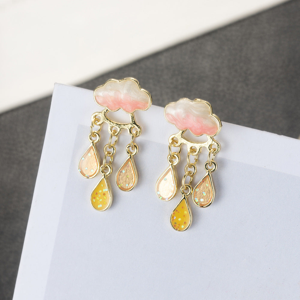 Wholesale Alloy Cloud Raindrop Earrings Dripping Oil Trendy Fashion Accessory