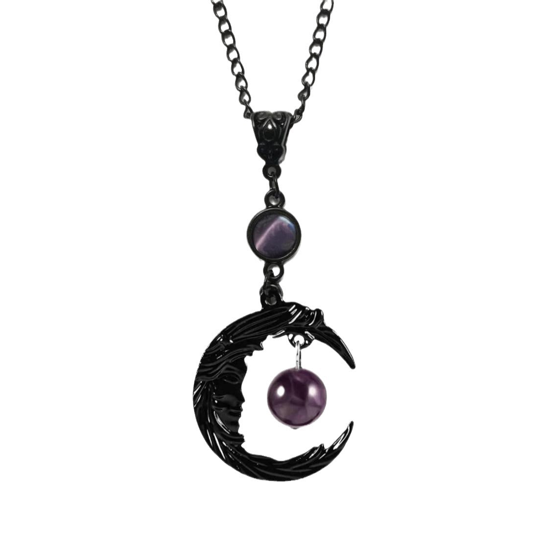 Wholesale Gothic Natural Amethyst Moon Goddess Pendant Charms Necklace