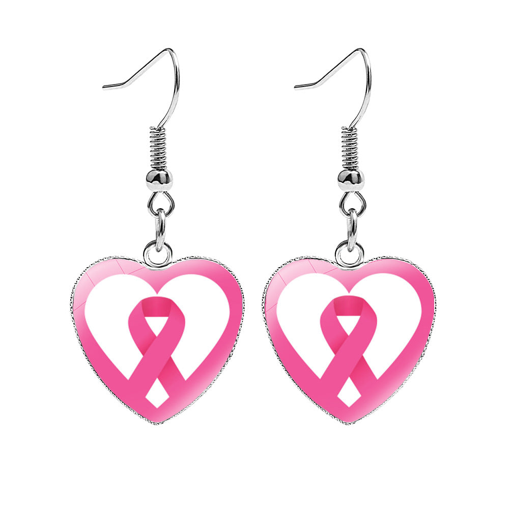 Wholesale Breast Care Ear Hook Heart-Shaped Earrings
