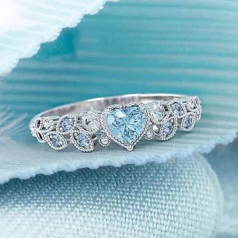 Wholesale Blue Ocean Heart Ring Women S Alloy Fashion Jewelry Accessory Gift For Boutique Resale