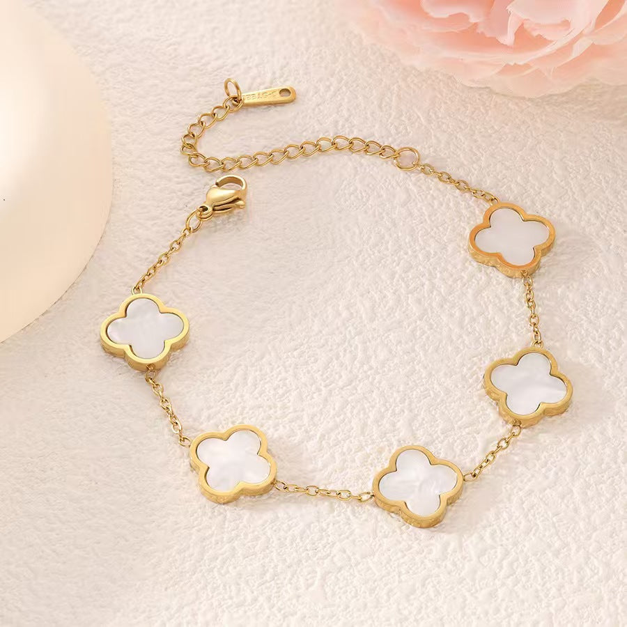 Wholesale Stainless Steel Four Leaf Clover Bracelet Fade Resistant Unisex Jewelry Accessory For Anniversary Gifts Boutique Resale