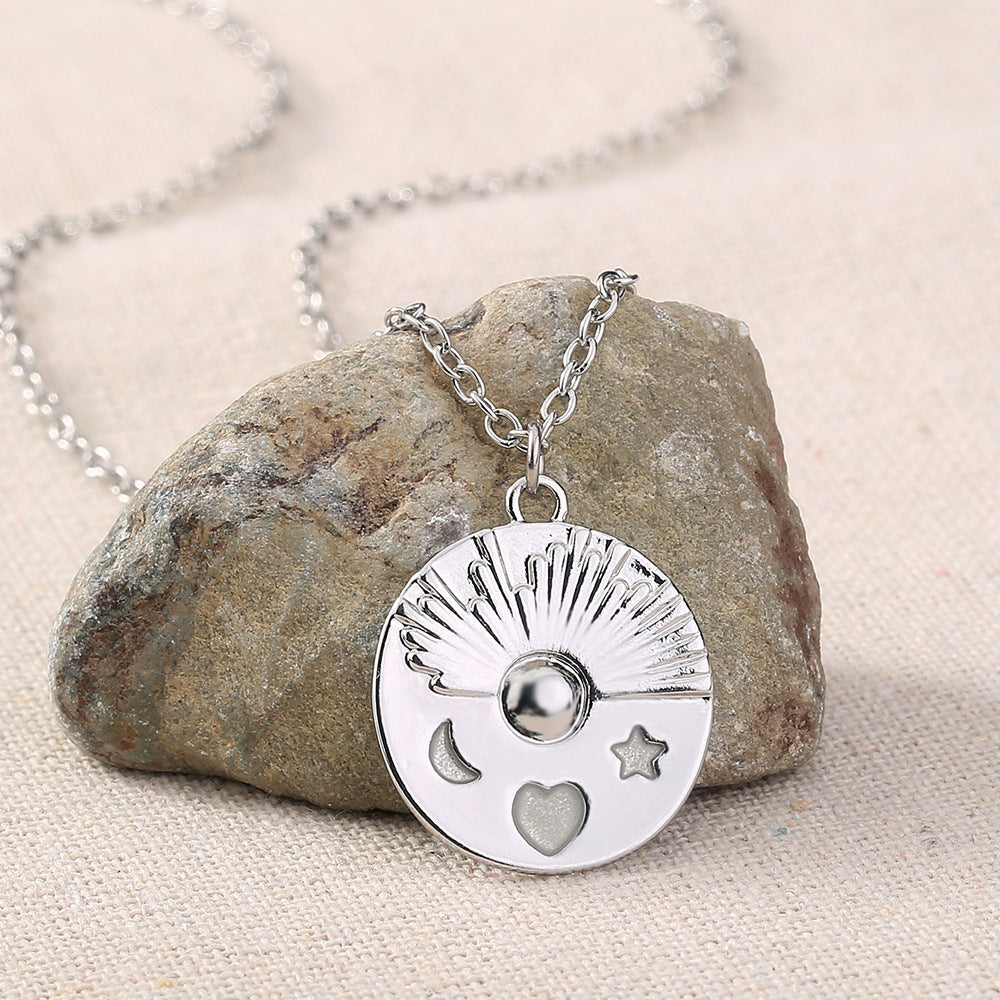 Wholesale  retro round star moon love oil drop luminous pendant necklace