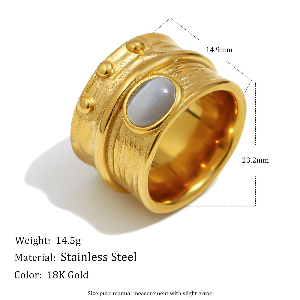 Wholesale Old Money Style Cat' s Eye Ring Stainless Steel 18K Gold Plated Fashion Accessory