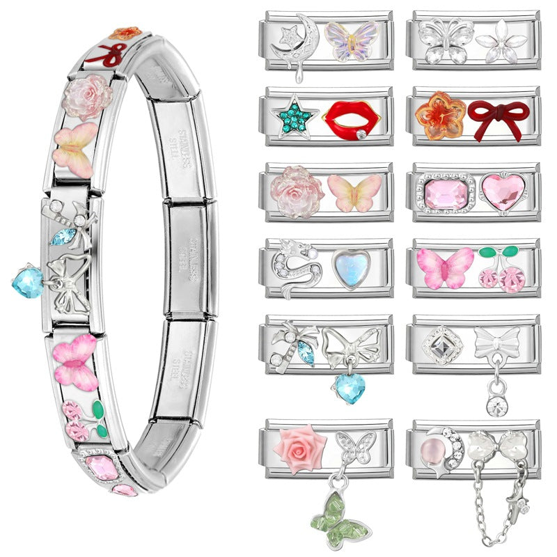Wholesale Italian Charm Bracelet 9mm DIY Fresh and Cute  Creative Stainless Steel Composable Bracelet