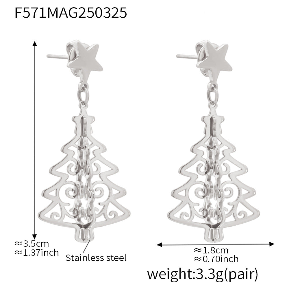 Wholesale Christmas Stainless Steel Creative Tree of Life Earrings